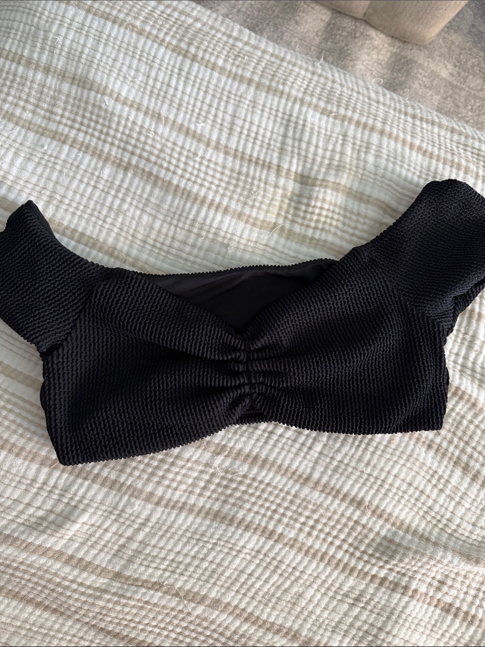 Black Off-Shoulder Ruched Crop Top swim top